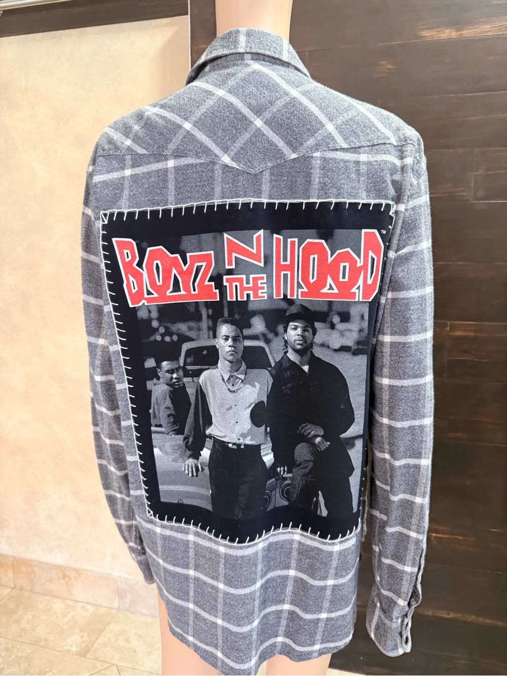Upcycled Boyz N The Hood Gray Plaid Shacket  Size L
